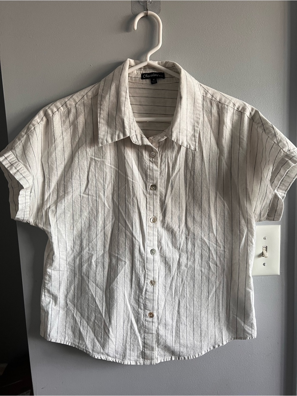 Women’s Short Sleeve White Pinstripe Shirt